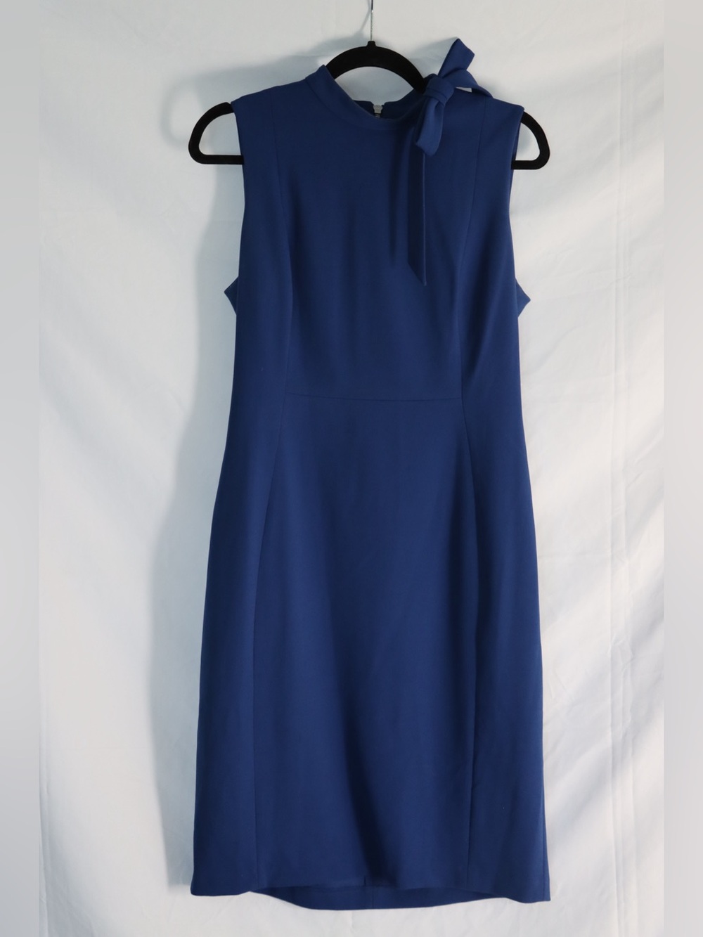 Calvin Klein Royal Blue Sleeveless Midi Dress with Neck Bow